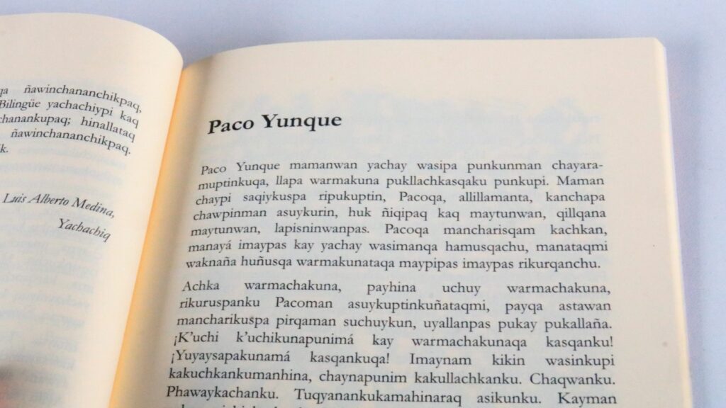 Cuento 'Paco Yunque' de César Vallejo en versión quechua.