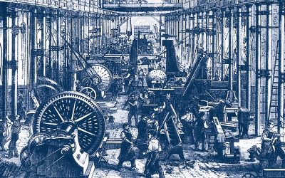 Revolución industrial. La imagen muestra los trabajos mecánicos de Richard Hartmann, empresario exitoso y uno de los mayores empleadores del reino de Sajonia. Imagen de dominio público.